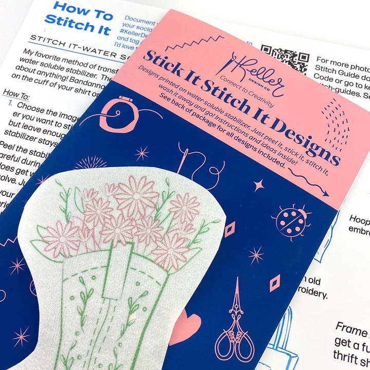 Keller Design Co. - Wholesale DIY Craft Kit - Stick It Stitch It Water Soluble Embroidery Patterns-Disco Cowgirl10