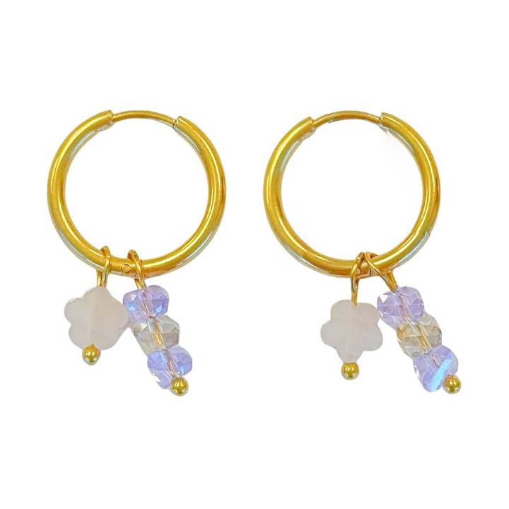 Rose Quartz Flower & Crystal Earrings – Gold for wholesale by Saint Clairmont