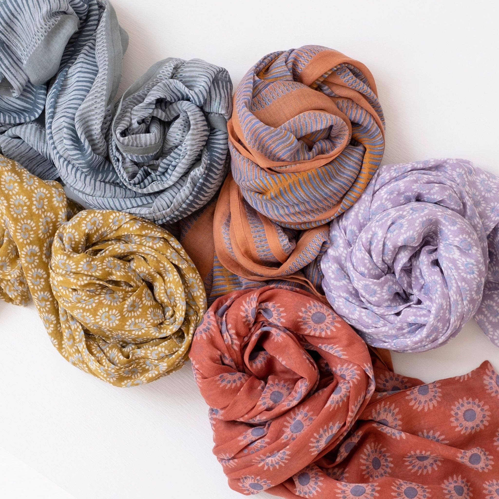 Graymarket Design - Wholesale Scarf - Women's - Sunburst Lilac Block Printed Scarf3