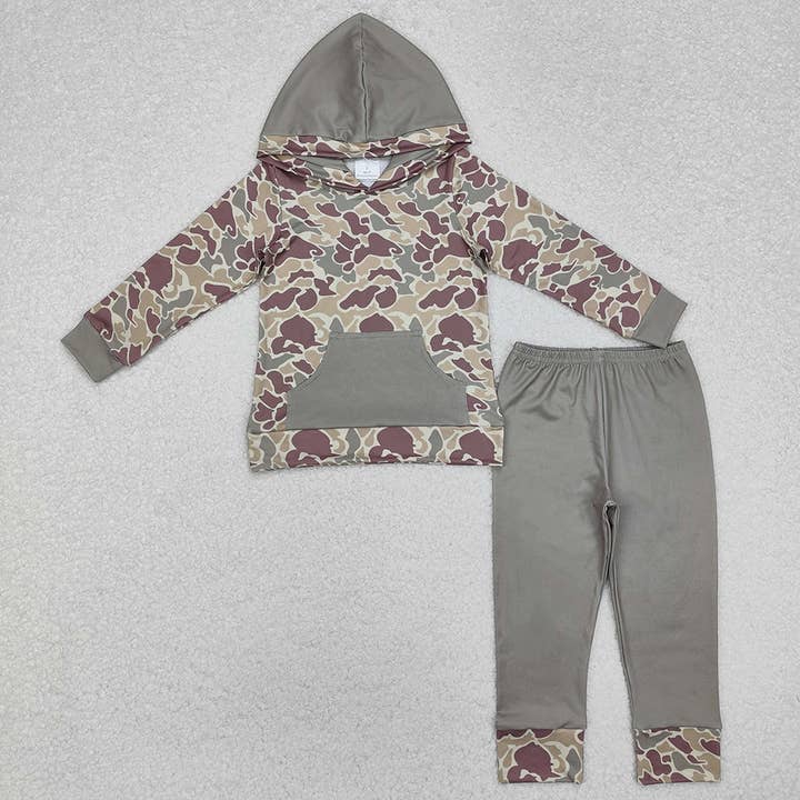 Aier Wholesale - Wholesale Top & Pant Set - Kids - Baby Boys Green Camo Hooded Top Pants Clothes Sets