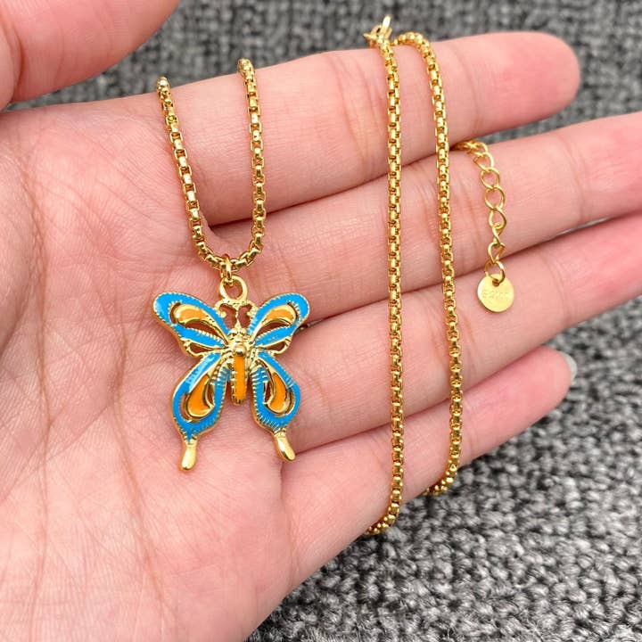 Enamel Butterfly Charm18K Gold Plated SS Necklace - FGS for wholesale by Mio Queena
