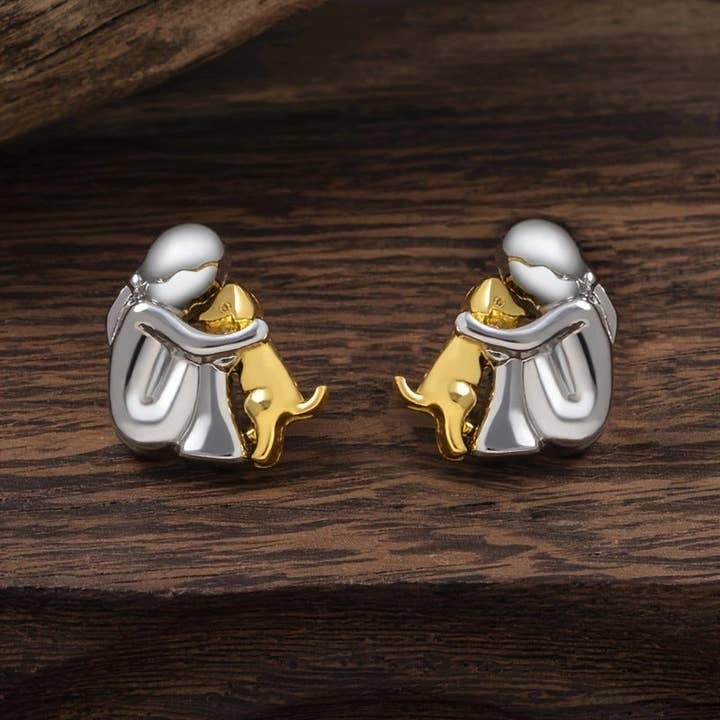 Cute Two Tone Girl Puppy Dog Stud Earring in Stainless Steel for wholesale by Perimade & Co. LLC