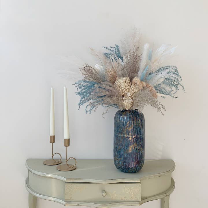 Powder blue boho interior bouquet for wholesale by Lunaria Flowers