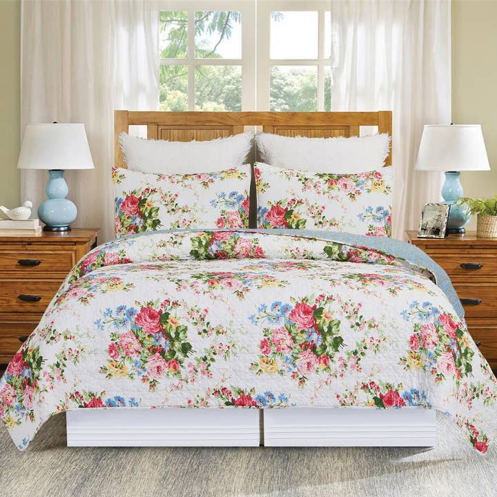 C&F Home - Vente Parure de lit - Parure de lit complète ou queen size à motif floral Cottage Rose2
