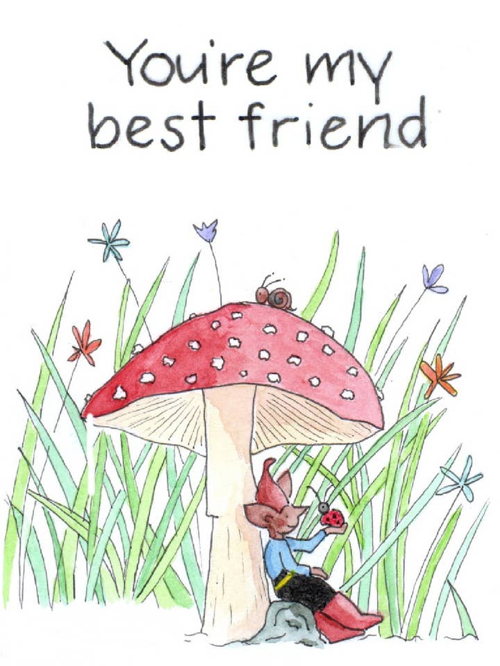 Gnome Friendship Greeting Card "You're My Best Friend" for wholesale by Sue Gross Design Studio