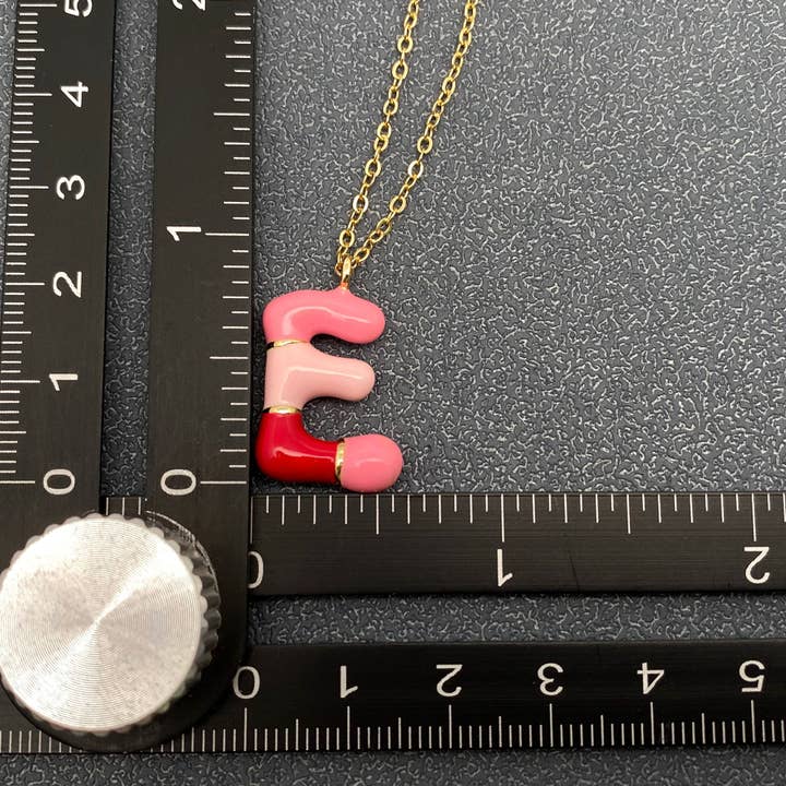 Mio Queena - Wholesale Pendant/Charm Necklace - Bright Enamel Initial Bubble Charm 14K Gold Plated Necklace