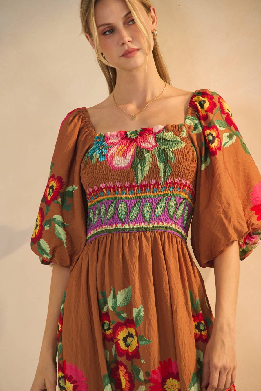 Oddi - Wholesale Jurk - Dames - Maxi-jurk met gigantische bloemenrandprint3