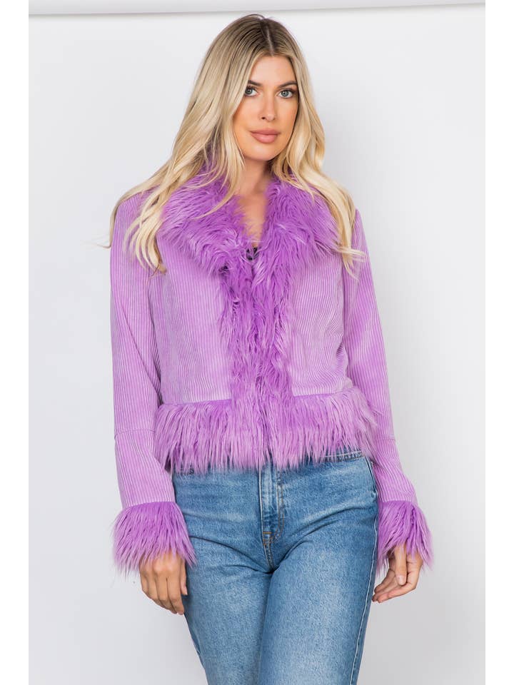 26 International - Wholesale Jacket - Women's - Faux Fur Trim Corduroy Jacket