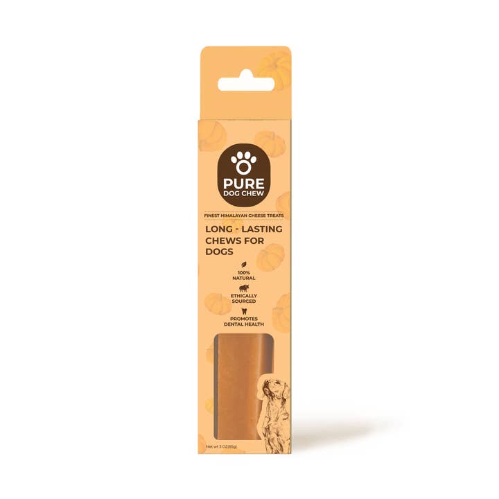 Pumpkin Yak Cheese Chew 3oz for wholesale by Pure Dog Chew