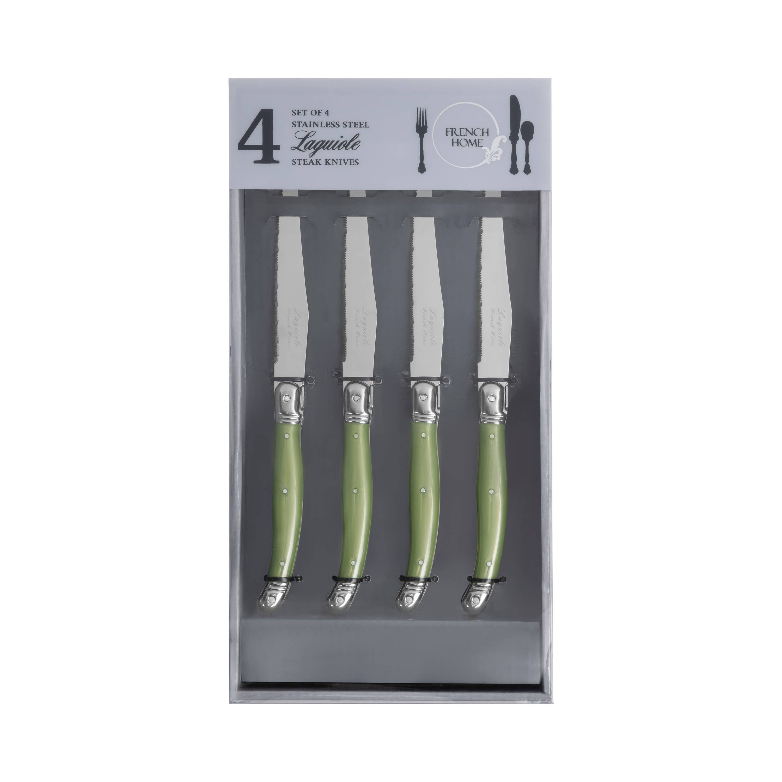 French Home - Vendita all'ingrosso Set di coltelli - French Home, set di 4 coltelli da bistecca Laguiole, verde primaverile4