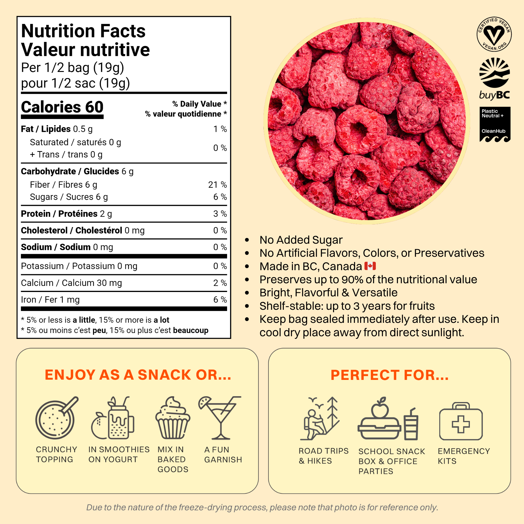 OHME! Foods – wholesale Torkad frukt – Frystorkade hela hallon2