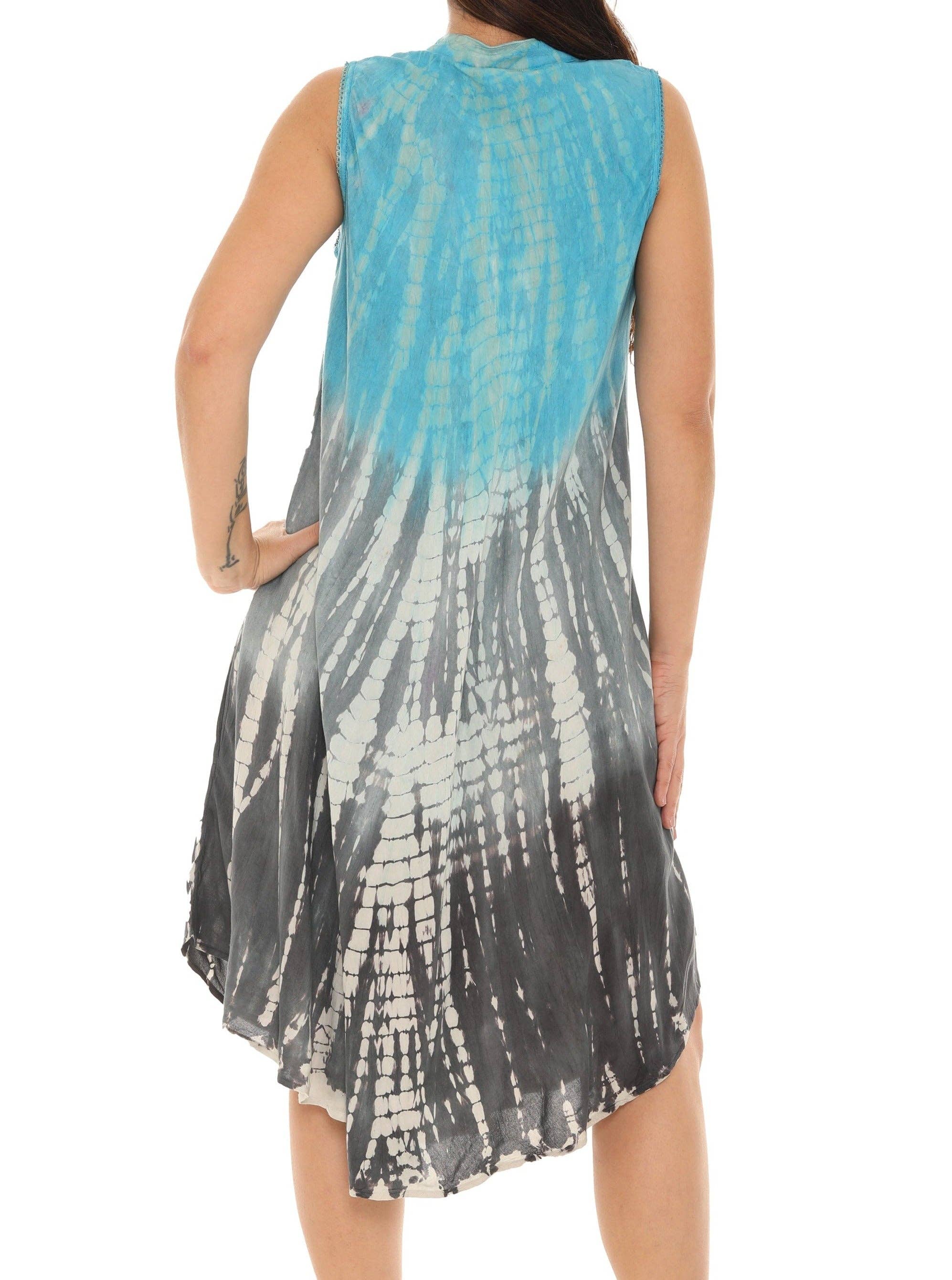Shoreline Wear. INC - Wholesale Dress - Women's - Tri-Colors Tie-Dye With Button up Rayon Sundress1