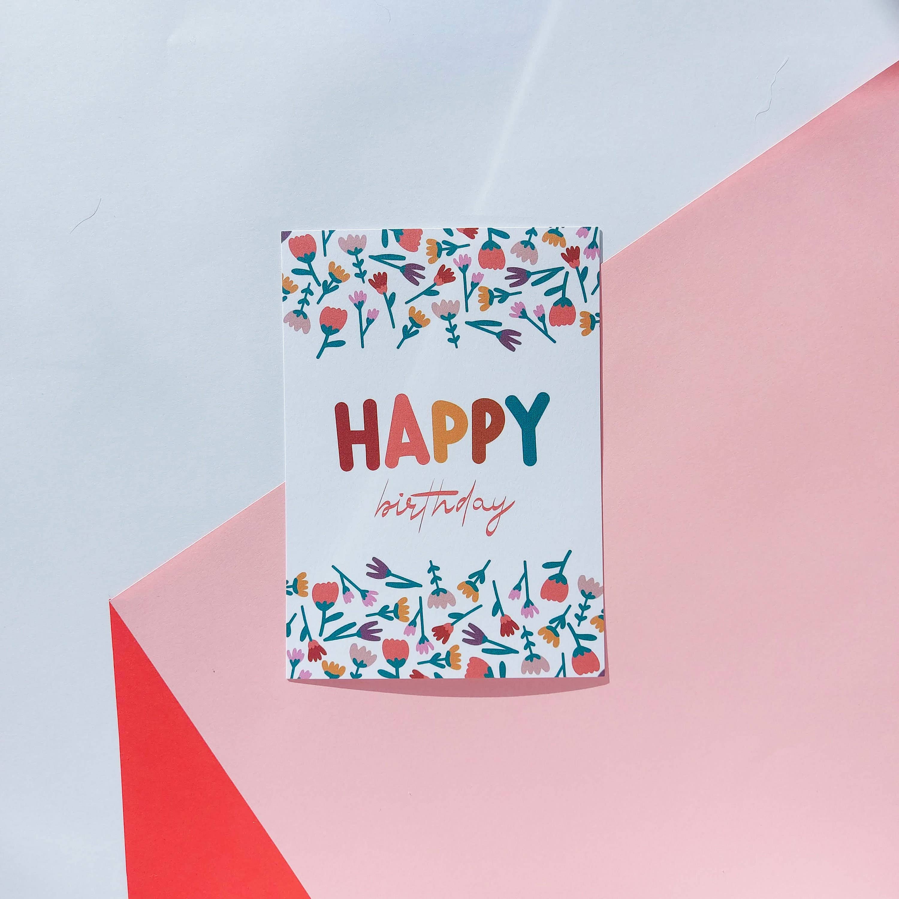 Lemon.lemoff - Wholesale Birthday Card - Flower birthday card with Happy Birthday lettering
