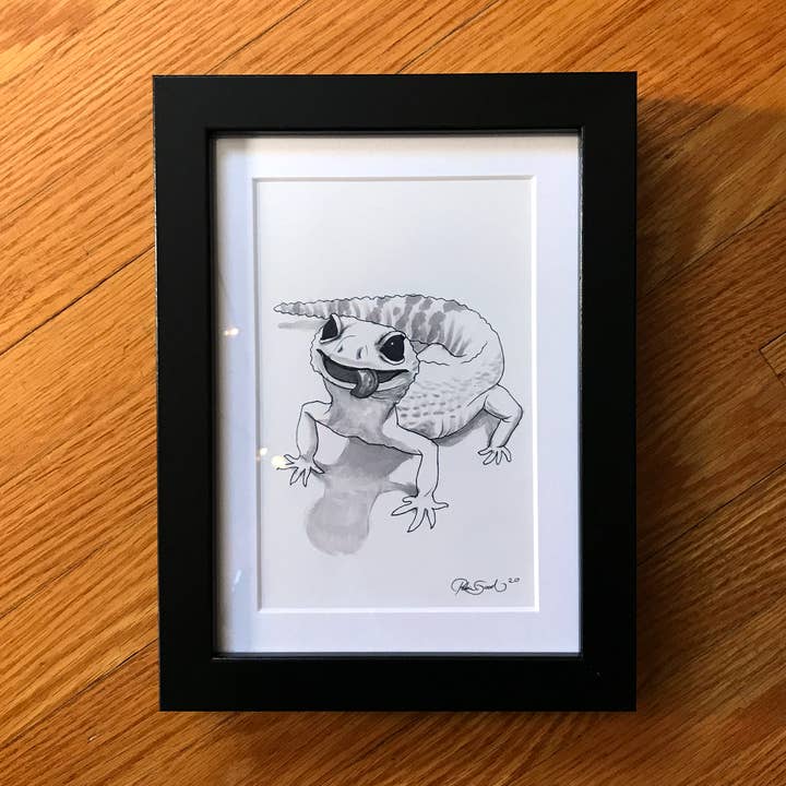 Dibujo a Tinta de Gecko Leopardo - Enmarcado para venta al por mayor de Robin Good Art & Design