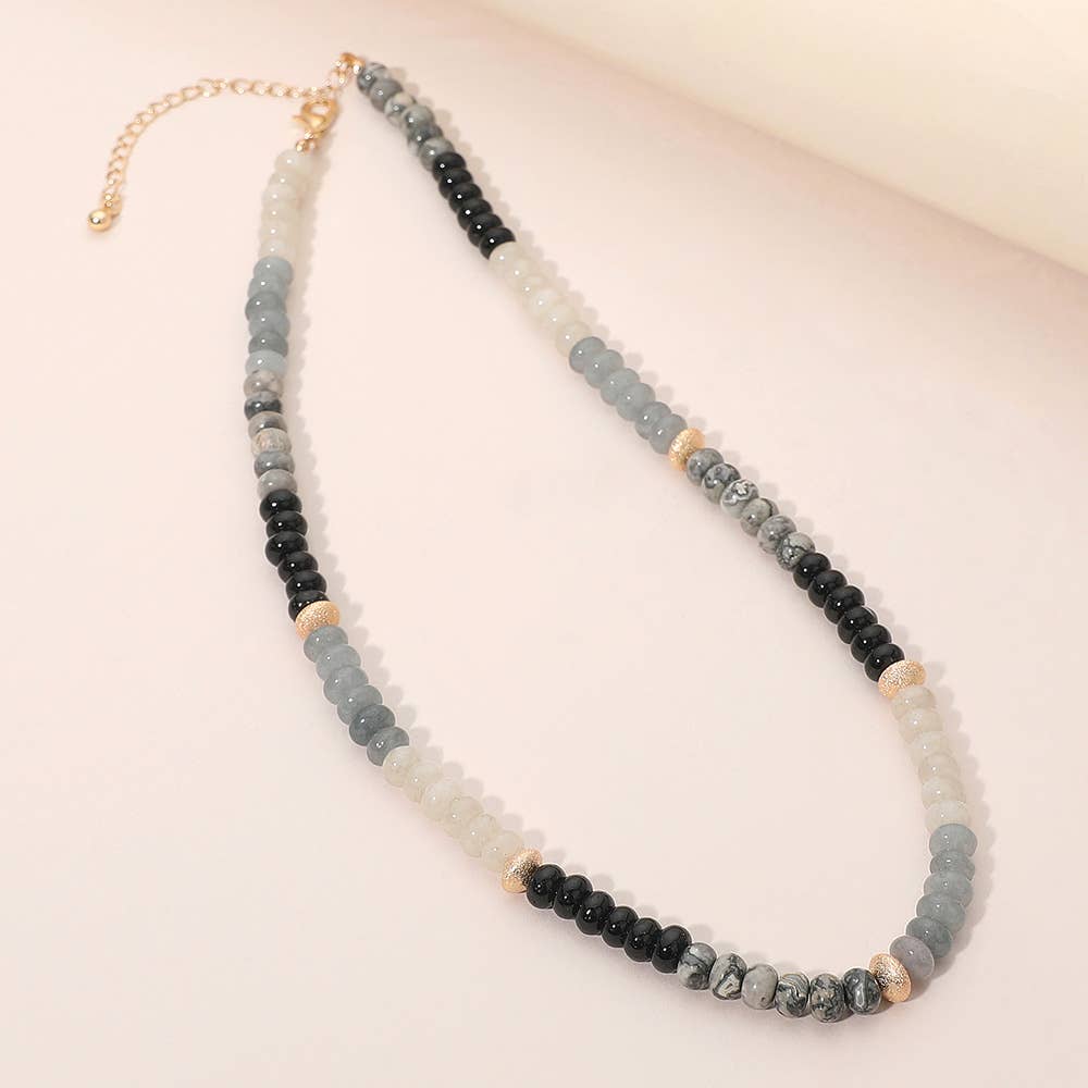 Sensibling Corp. – wholesale Beaded/pearl necklace – Gold Accent Spacer Marbled Resin Beaded Necklace0
