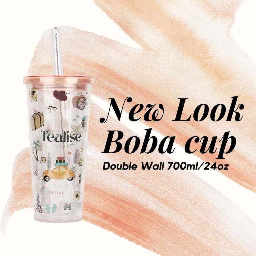 24 oz Reusable Boba Cup Smoothie Tumbler with Resealable Lid Plug, Double  Wall Insulated, Bubble Tea Cup, Reusable Boba Straw for Boba Pearls,  Leakproof Kawaii Cup, Wide Stainless Steel Straw (Black) 