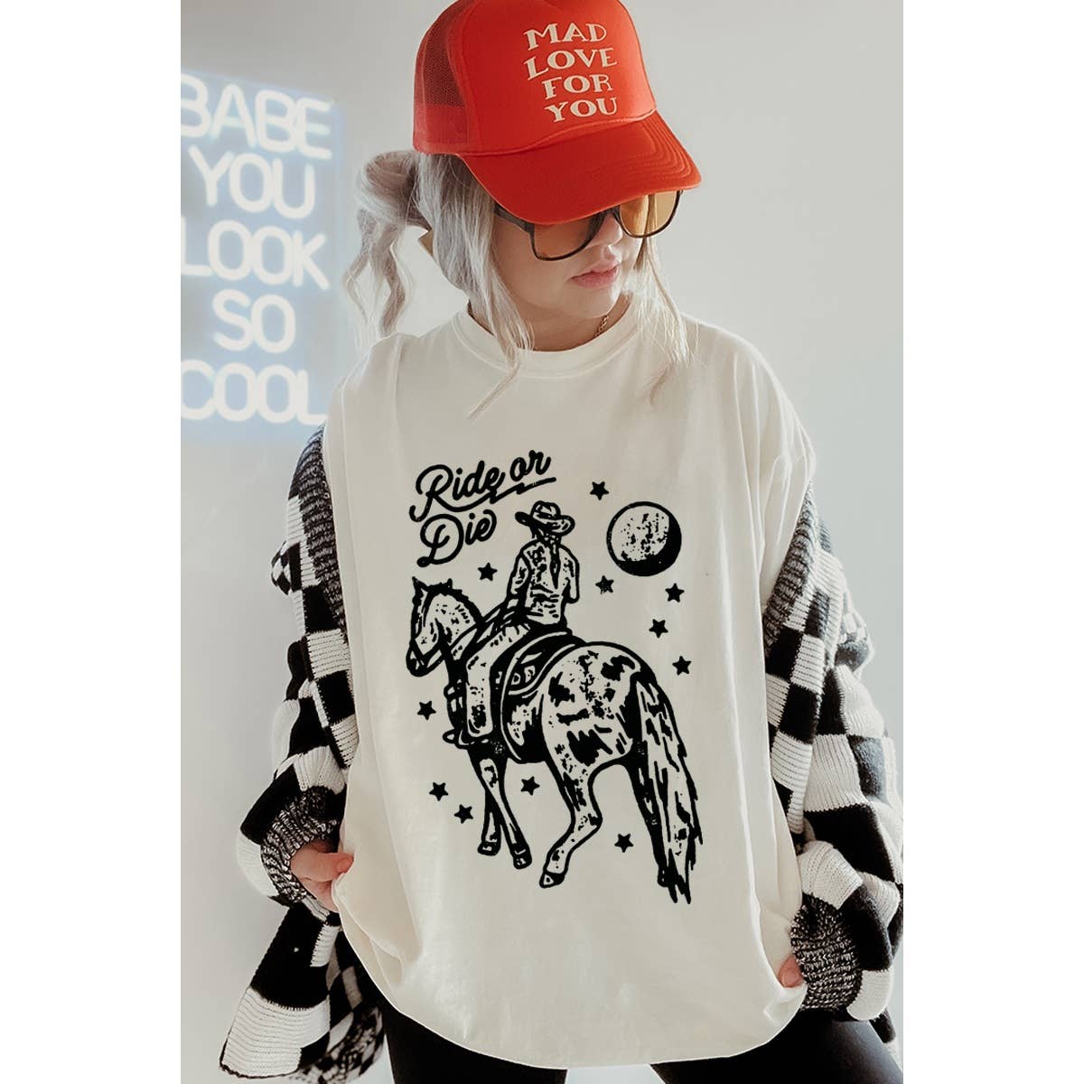 Illustrated Society - Wholesale Screen Printed T-Shirt - Women's - RIDE OR DIE VINTAGE GRAPHIC OVERSIZED TEE1