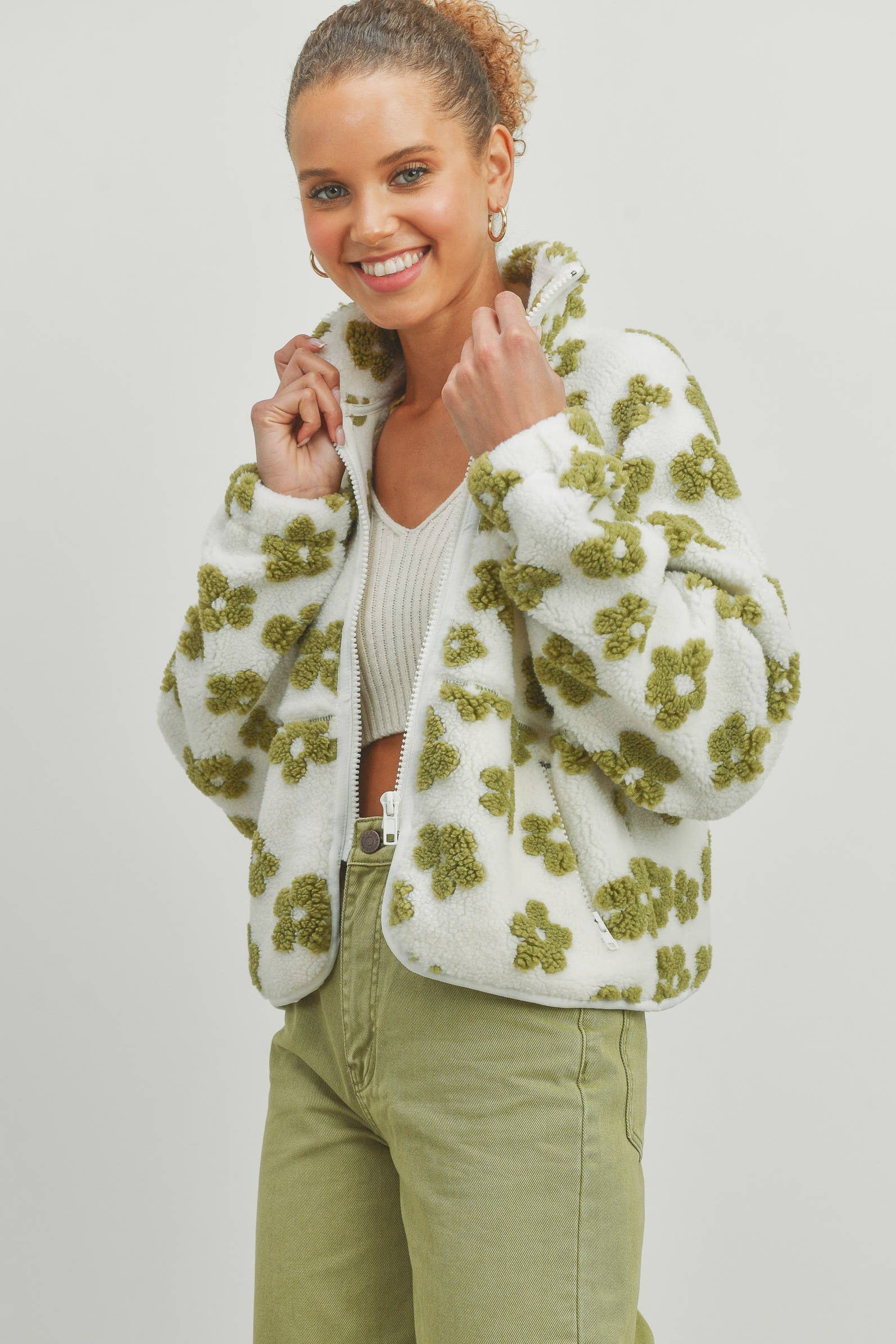 BUTTERMELON - Wholesale Fleece - Women's - Fall Daisy Flower Pattern Fleece Sherpa - BMJ700817