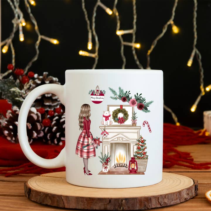 Christmas ceramic mug “Christmas crackling fireplace” for wholesale by Les Moonettes