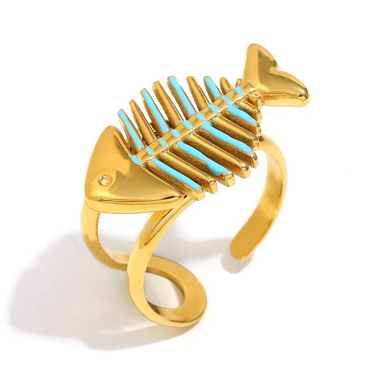 Revelari - Wholesale Cocktail/Statement Ring - 18K Gold Plated Stainless Steel Fish Bone Adjustable Ring3