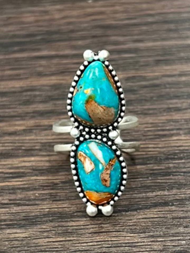 750475, 1.5" Navajo Gemstone, Brass Adjustable Ring for wholesale by ISAC Trading Inc