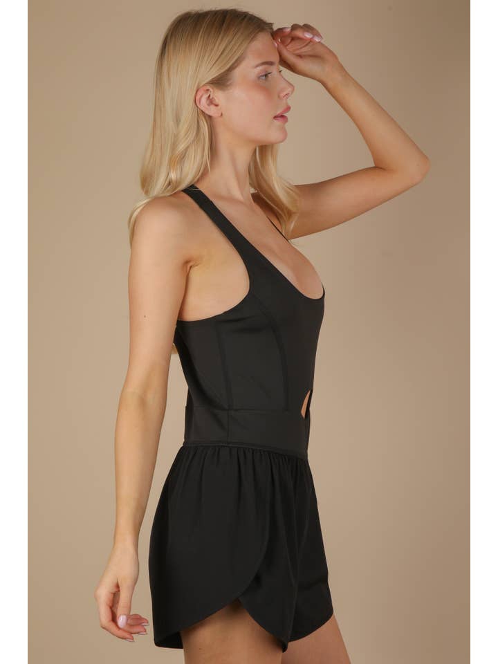 VERY J - Wholesale Romper - Women's - NP70880-Front Cutout Romper Activewear W/ Pantie Lining