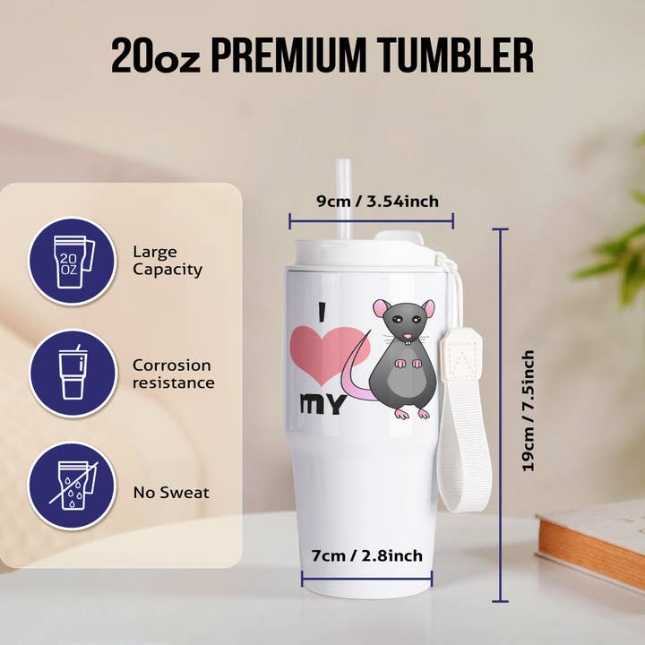 3dRose - Wholesale Insulated Mug/Tumbler - 3dRose, Love My Rat Grey, Tumbler1