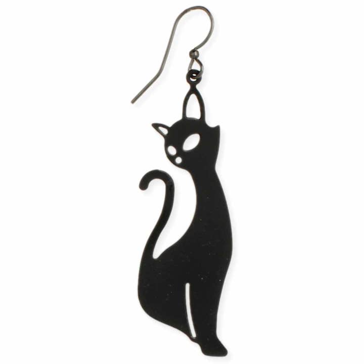 ZAD - Wholesale Dangle Earrings - Midnight Prowler Black Cat Dangle Earrings