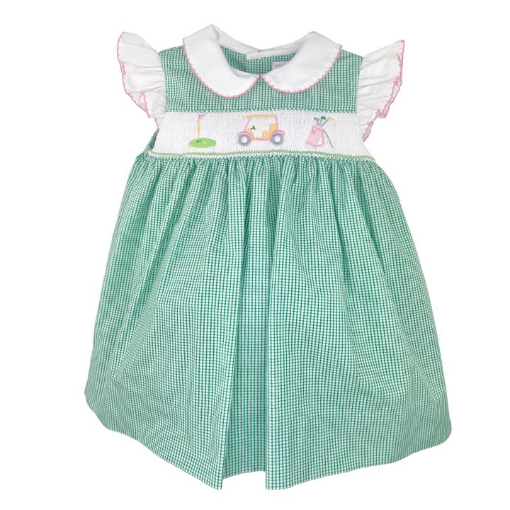 Petit Ami & Zubels - Wholesale Dress - Baby - Sundress with Golf Themed Picture Smocking