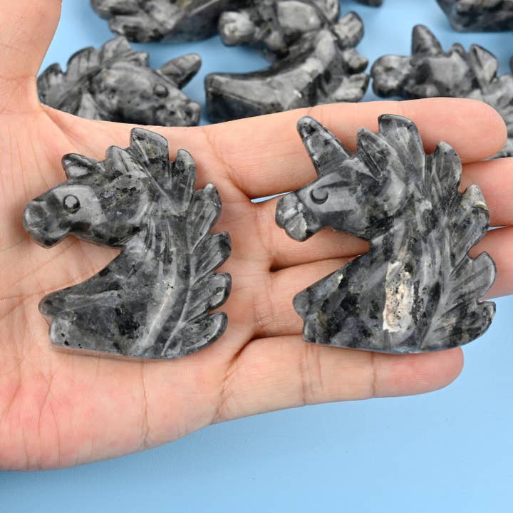 2" Natural Larvikite Labradorite Unicorn Gemstone Figurine for wholesale by ilovebeadsusa