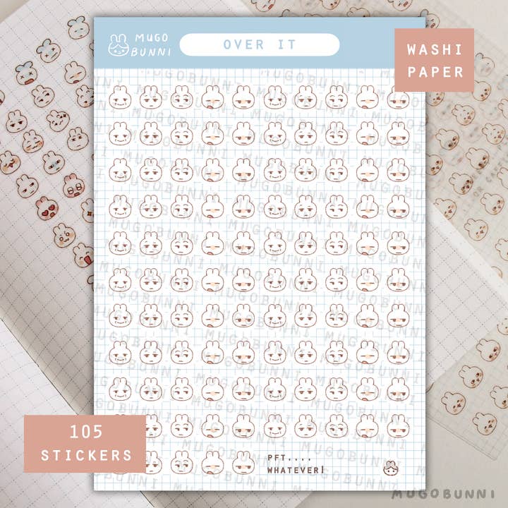 Bunmoji Sticker Sheets Over It for wholesale by Mugobunni