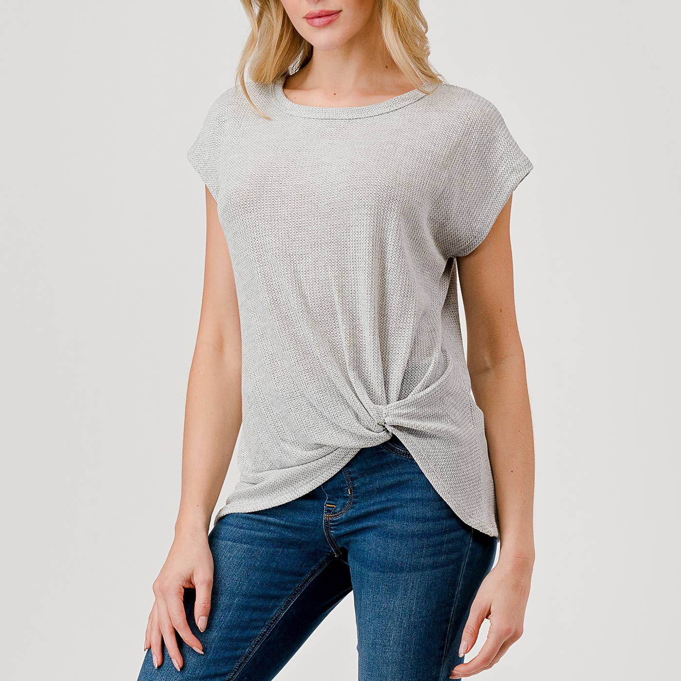 Heimious - Vente Haut en maille – femme - Haut en tricot à manches courtes et nœud décollé, T8052