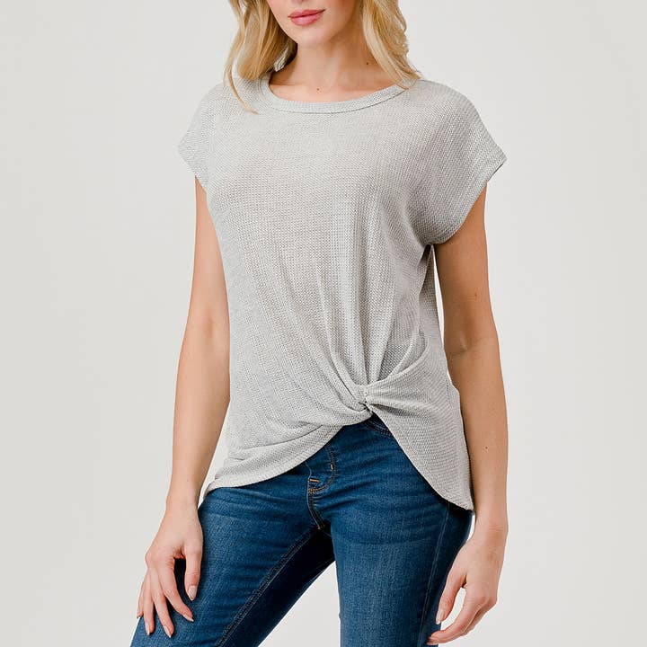 Heimious - Vente Haut en maille – femme - Haut en tricot à manches courtes et nœud décollé, T8052