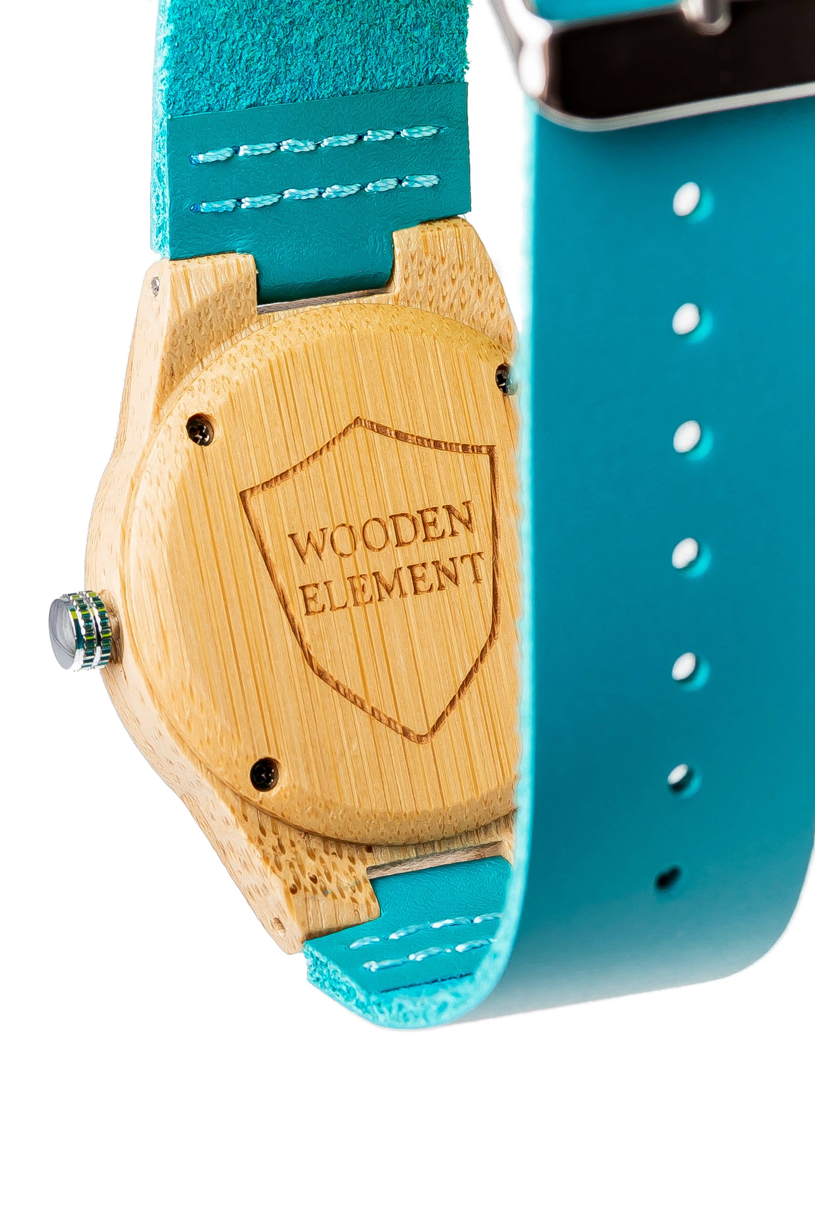 Wooden Element - Vendita all'ingrosso Orologio da polso - Donna - Orologio da polso da donna in legno con quadrante in bambù e cinturino in pelle azzurro turchese2