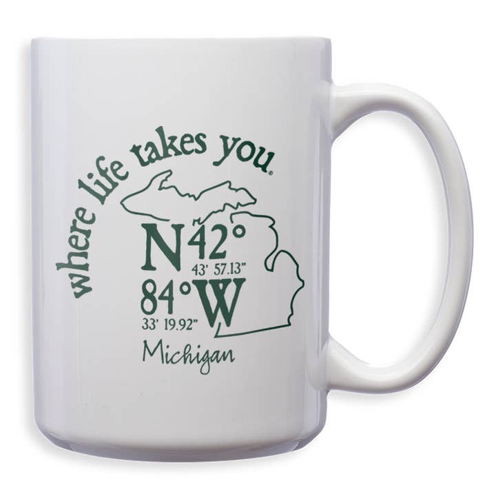 Michigan Coordinate Mug - Where Life Takes You for wholesale by The Buffalo Works
