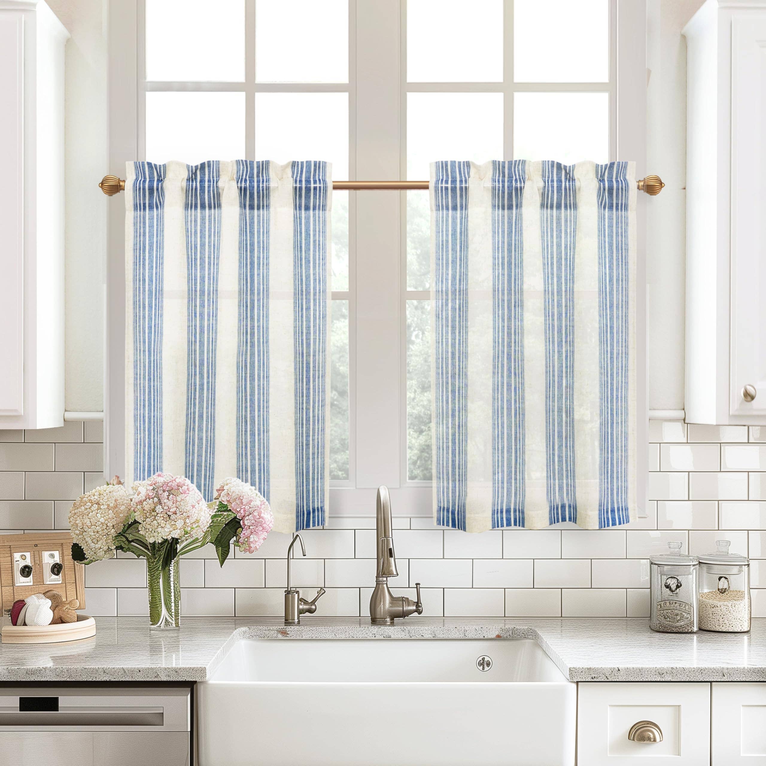 DriftAway - Wholesale Curtain - 2 Panels Linen Kitchen Tier Curtains Striped Cafe Curtains13