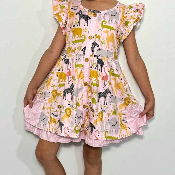 Pink Zoo Girls Dress for wholesale by Clover Cottage