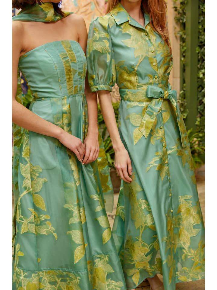 Catherine Gown Teal Leaf Organza for wholesale on Faire6