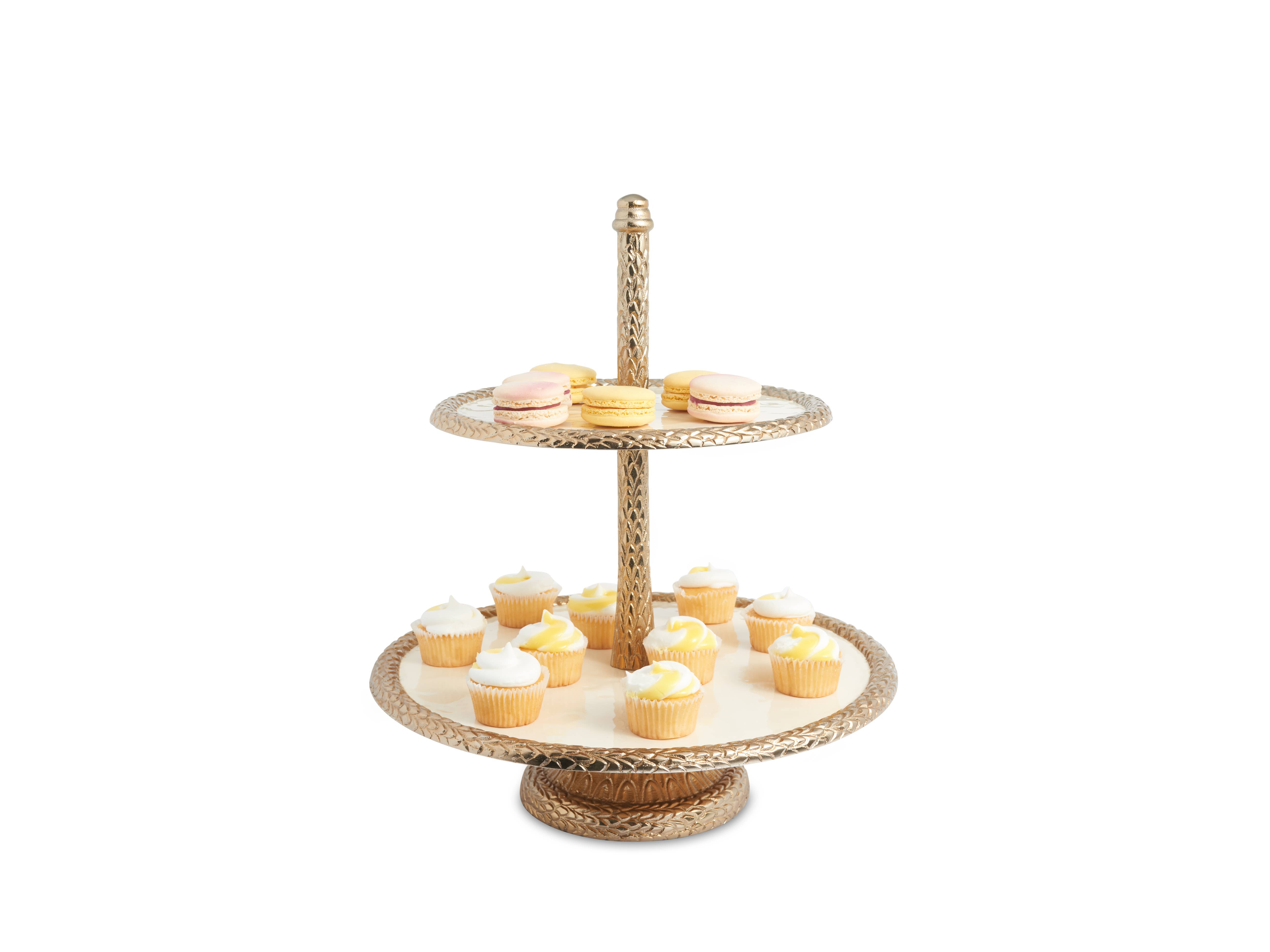 Julia Knight Inc. - Wholesale Platter - 13.5" Gold Snow Florentine Two Tiered Server1