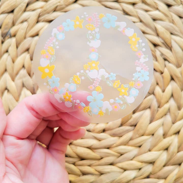 The Good Teacher Co – Engroshandel Klistermærke – Floral Peace Sign gennemsigtig klistermærke