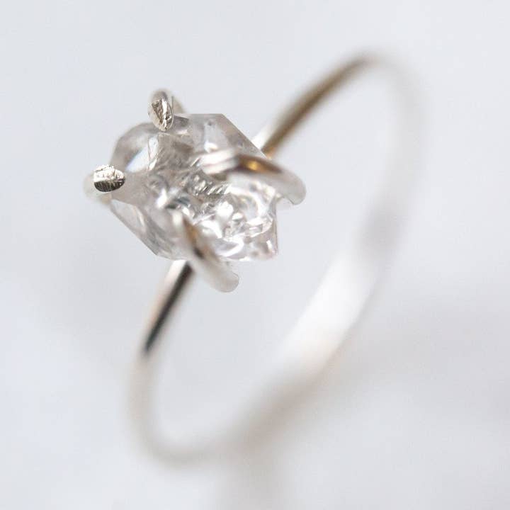 Raw Herkimer diamond quartz gemstone ring for wholesale by luxe.zen