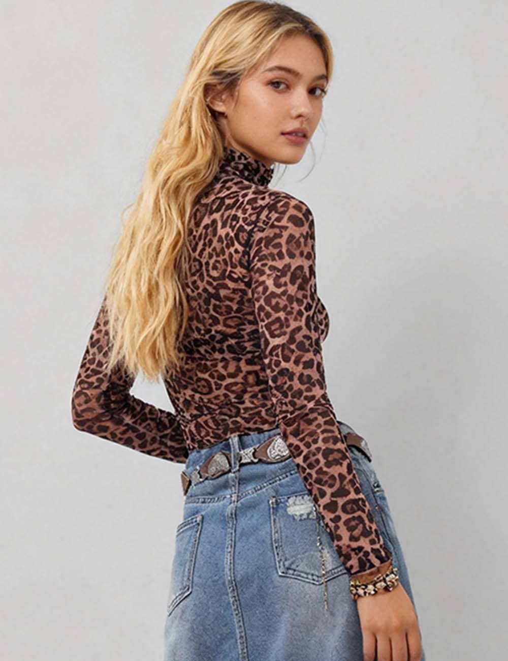 Ladies Leopard Soft Mesh Layring Up Top Blouse SKT4796 for wholesale on Faire4