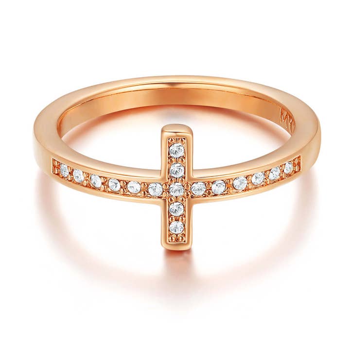 Minimalistische kruisring met Swarovski-kristallen RO|1-1196-ACLR voor wholesale door My Jewellery Story