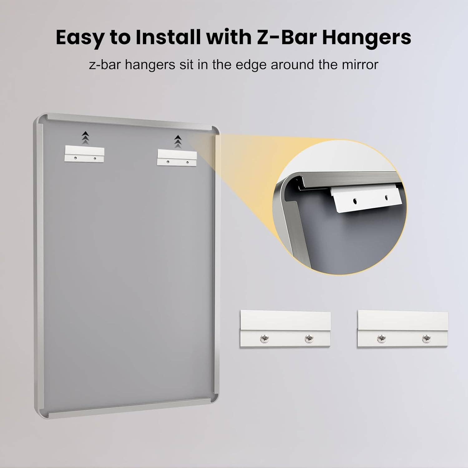 24 By 30 Inch Brushed Nickel Wall Mounted Bathroom Mirror Hangs Horizontally Or Vertically for wholesale on Faire5