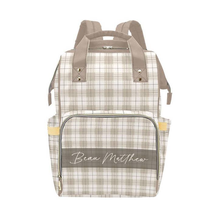 Neutral Plaid Personalized Diaper Bag for wholesale by Empowering Decor