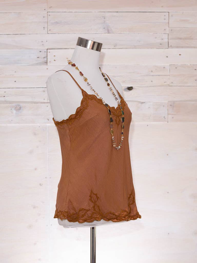 TABOO FASHION - Wholesale Camisole – Women′s - Silk Linen Cami Embroidered Gold Dust3