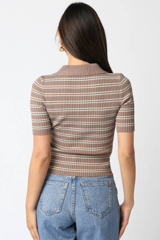 Olivaceous - Wholesale Button Down Shirt - Women's - Ina Stripe Top10