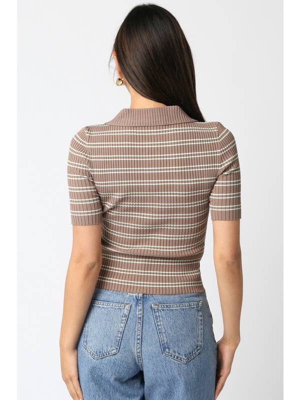 Olivaceous - Wholesale Button Down Shirt - Women's - Ina Stripe Top10