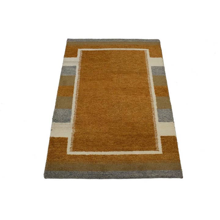 Tapis Indo-Gabbeh tribal bordé Rust 4 x 6 | Oriental Natural pour la vente par Magic Rugs Inc.
