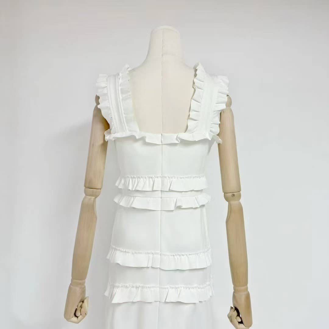 Sanyao Fashion – Vestido comprido - Mulher por atacado – Vestido de Cauda de Sereia com Camadas e Folhos SY497 para Noite de Verão15